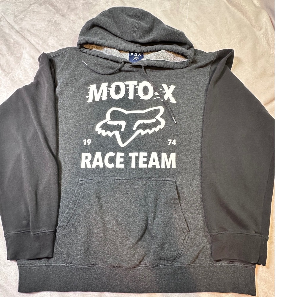 Fox Racing Moto-X Race Team Hoodie Mens XL Gray Black Pullover 20100